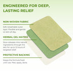 Three layers of a product with text describing its features on a light green background