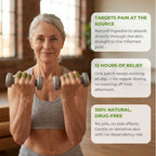 Woman exercising with dumbbells in a home setting, with text about FlexiPatches benefits.